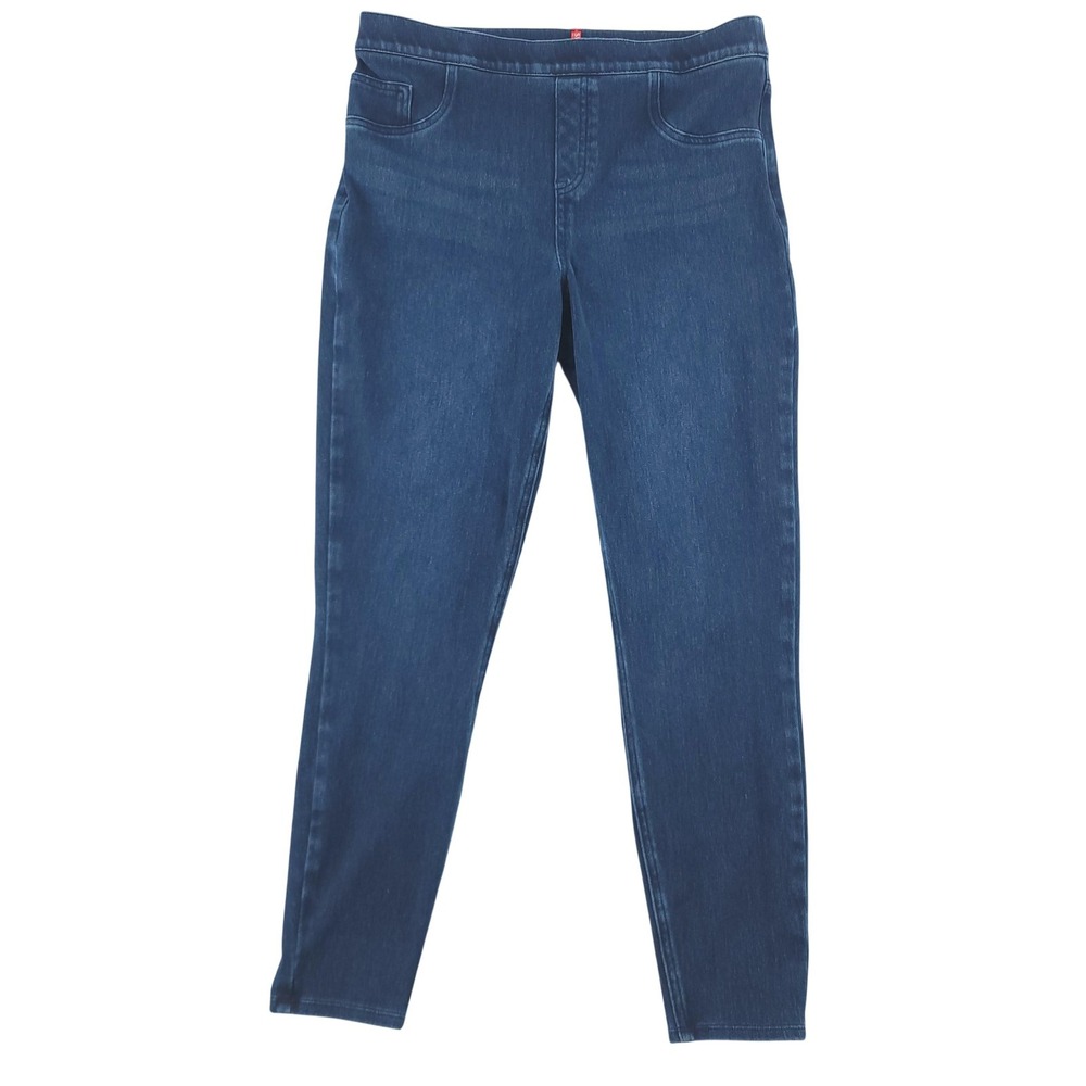 Spanx Jeans Womens XL Blue Dark Wash Mid Rise Pull On Jeggings Stretch Shaping
